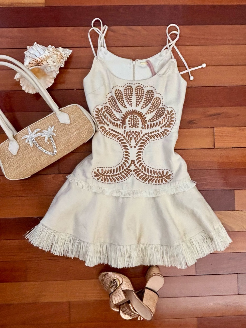 SOLD OUT! Kikie Dress by ALEXIS. Raffia Hem Embroidered Linen Resort Vacay Dress